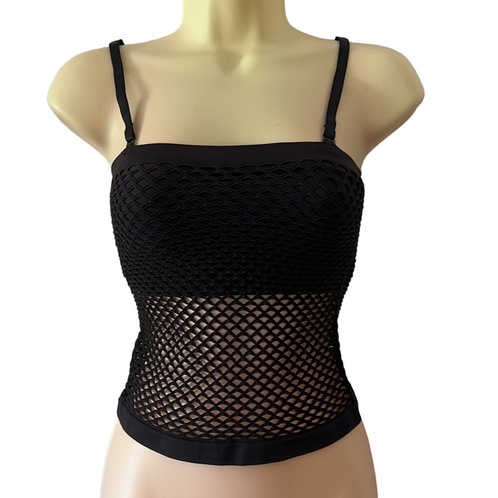 Gilda Marx  Black Fishnet Top Shelf Bra Removable Straps Size Large (runs small)